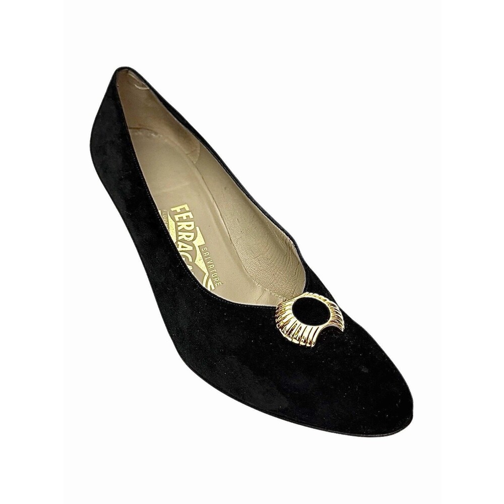 Vintage Salvatore Ferragamo Black And Gold Heels Size 8.5 B EUC